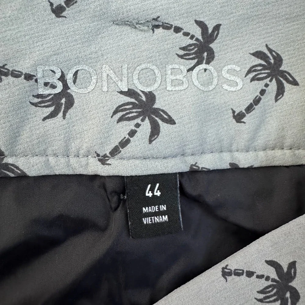 Bonobos Mens Shorts Size 44 Gray‎ Black Palm Tree Print Golf Casual